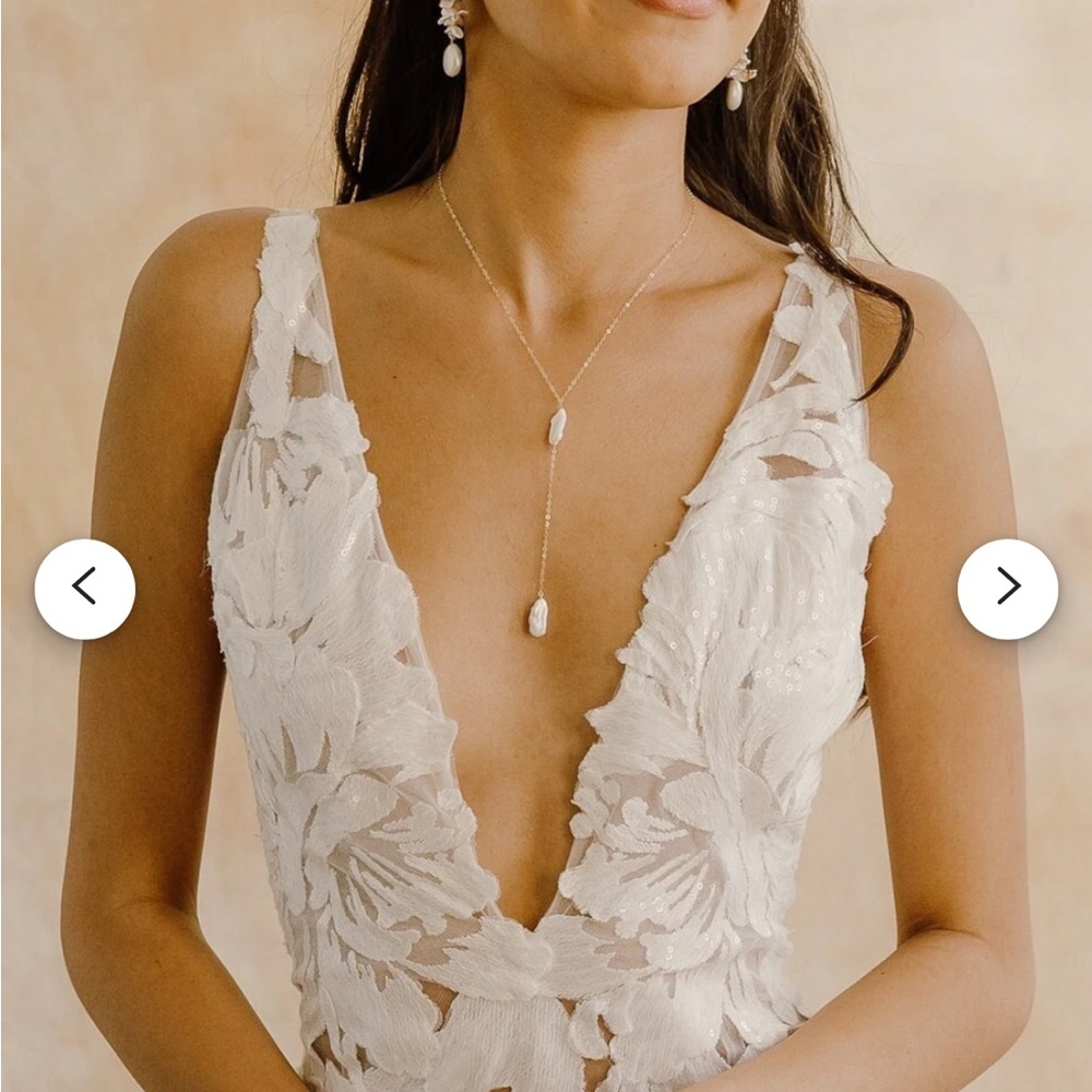 Raw pearl Y necklace bridal gold